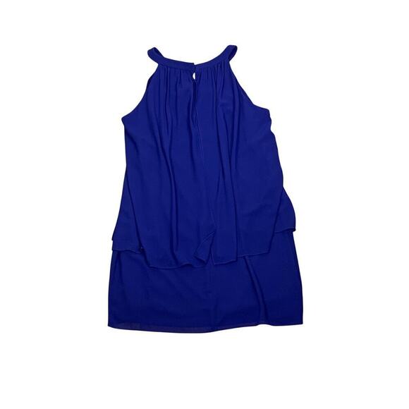 Jessica Howard Royal Blue Halter Chiffon Sleeveless Midi Shift Dress - Size 14P - Picture 3 of 7